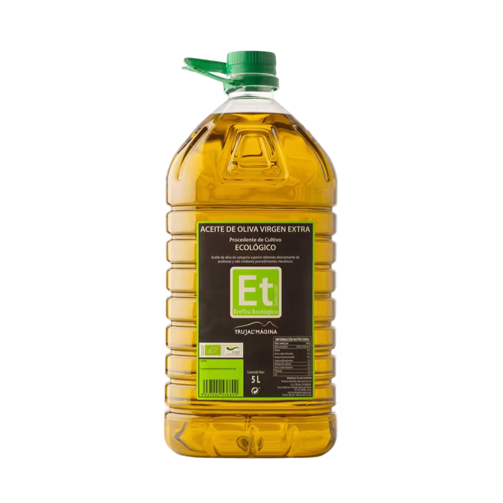 Aceite de oliva virgen extra ecológico (AOVE) en garrafa de 5 litros, extracción en frío