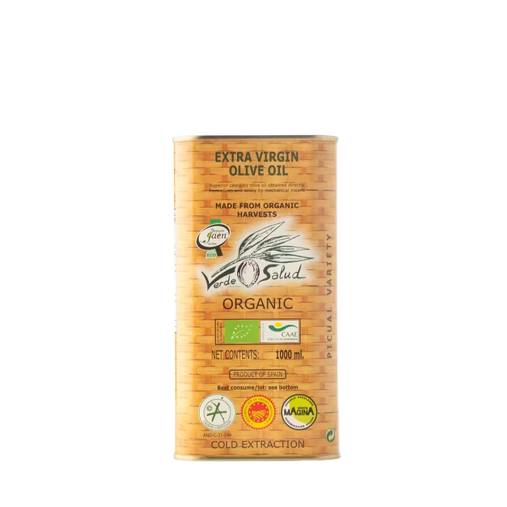 Aceite de oliva virgen extra ecológico Verde Salud en lata de 1 litro